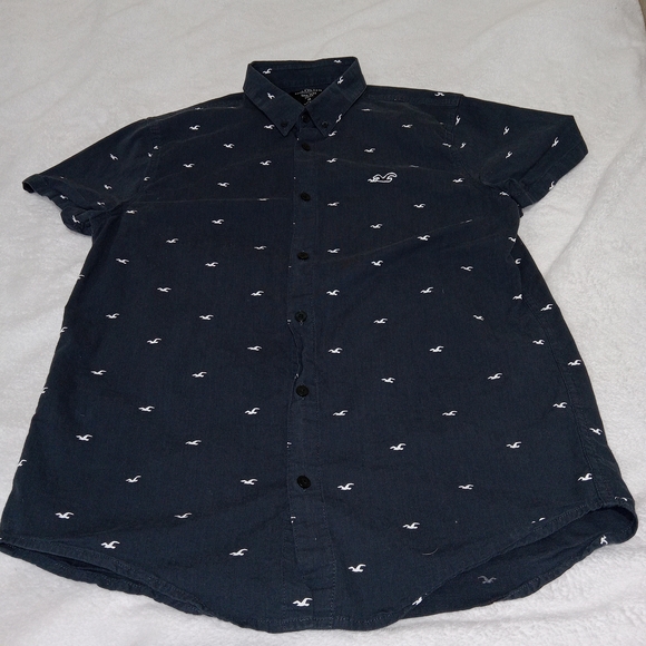 Hollister Shirt Mens M Navy Blue Epic Flex Stretch Button Down Preppy Y2K Cotton - Picture 4 of 10